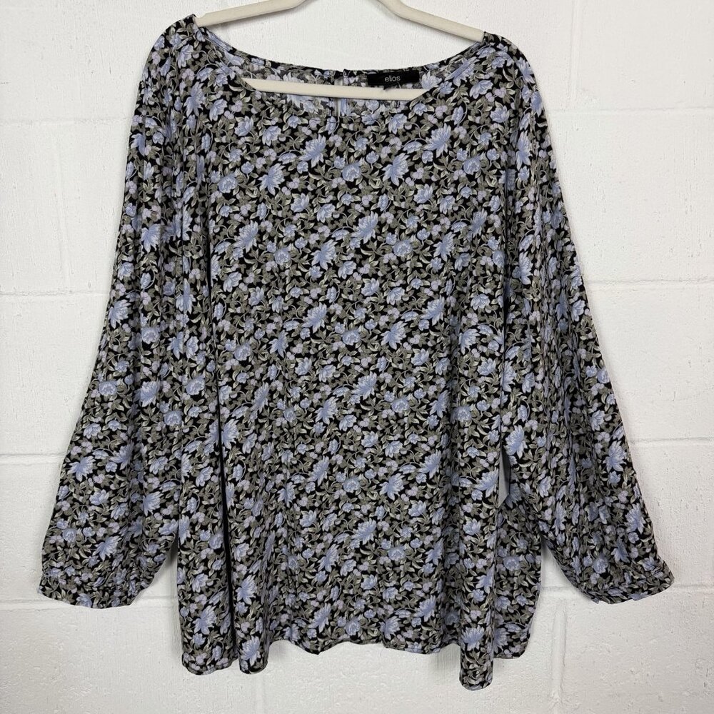 Ellos NWT Women's Top Blue Floral Drapey Office Work Romantic Fairy Plus Size 26